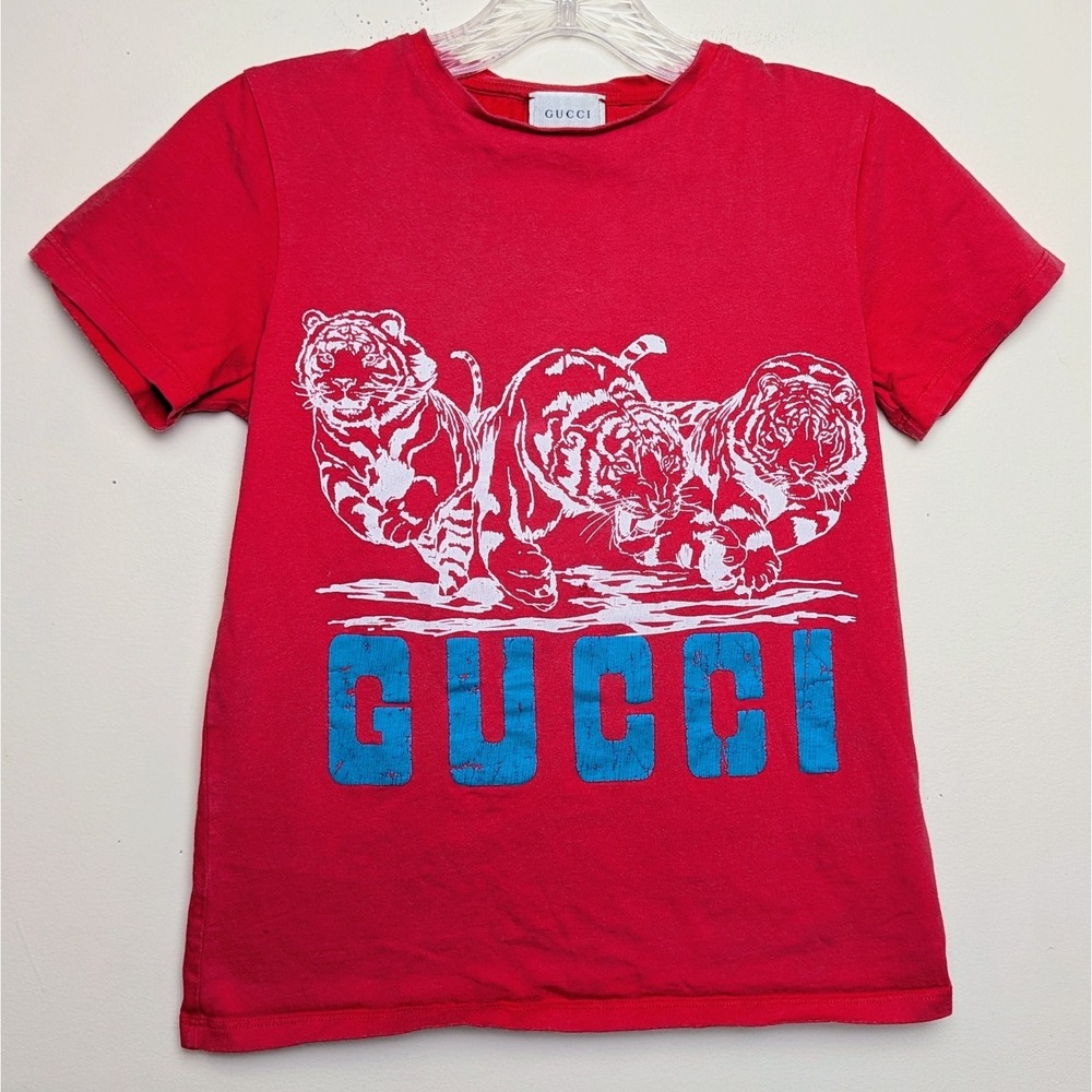Gucci Kids Tigers Logo Spell Out Short Sleeve Shirt Made In Italy Size 10‎